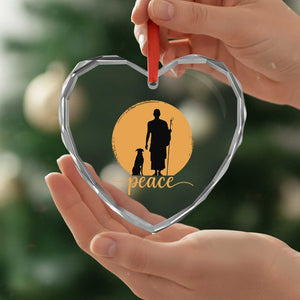 Monk and Dog Silhouette Peace Heart Crystal Glass Ornament Spiritual Walk for Peace Sunset TS02 Print Your Wear