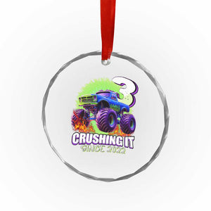 Monster Truck Birthday Crystal Glass Ornament 3 Years Old Boys Happy 3rd Bday Party TS02 Print Your Wear