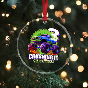 Monster Truck Birthday Crystal Glass Ornament 3 Years Old Boys Happy 3rd Bday Party TS02 Print Your Wear
