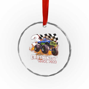 Monster Truck Birthday Crystal Glass Ornament Happy 3rd Bday Party 3 Years Old Boy TS02 Print Your Wear