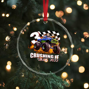 Monster Truck Birthday Crystal Glass Ornament Happy 3rd Bday Party 3 Years Old Boy TS02 Print Your Wear