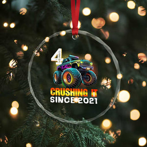 Monster Truck Birthday Crystal Glass Ornament Happy 4th Bday Party 4 Years Old Boy TS02 Print Your Wear