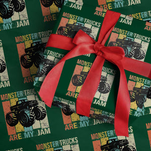 Monster Trucks Are My Jam Wrapping Paper Roll Vintage Retro TS02 Green Print Your Wear