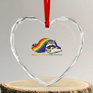 More Pride Less Prejudice Heart Crystal Glass Ornament LGBT Raccoon Book Lover