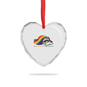 More Pride Less Prejudice Heart Crystal Glass Ornament LGBT Raccoon Book Lover