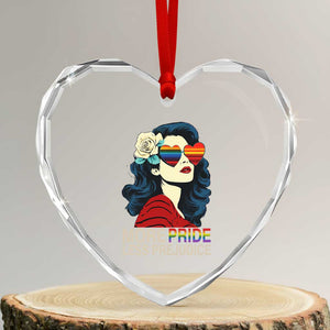 More Pride Less Prejudice Heart Crystal Glass Ornament Retro Pride Month LGBTQ Feminist TS02 Transparent Glass 3'' Heart Print Your Wear