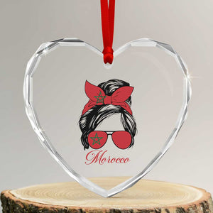 Morocco Girl Heart Crystal Glass Ornament Moroccan Princess Morocco Flag Messy Bun TS10 Transparent Glass 3'' Heart Print Your Wear