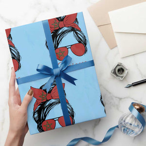 Morocco Girl Wrapping Paper Roll Moroccan Princess Morocco Flag Messy Bun TS10 Light Blue Print Your Wear
