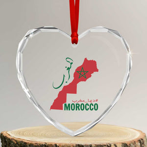 Morocco Map Dima Maghrib with Arabic Calligraphy Heart Crystal Glass Ornament Maghreb Traditional Moroccan Roots Graphic TS02 Transparent Glass 3'' Heart Print Your Wear