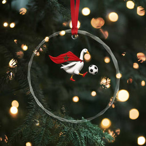 Morocco Soccer Crystal Glass Ornament Funny Goose Wearing Moroccan Flag Patriotic Football Fan Graphic