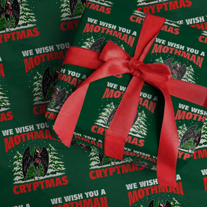 Mothman Christmas Wrapping Paper Roll We Wish You A Mothman Cryptmas Cryptid Cryptidcore TS02 Green Print Your Wear