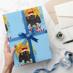 Mothman Christmas Wrapping Paper Roll Funny Merry Mothmas Cryptid Xmas Santa TS02 Light Blue Print Your Wear