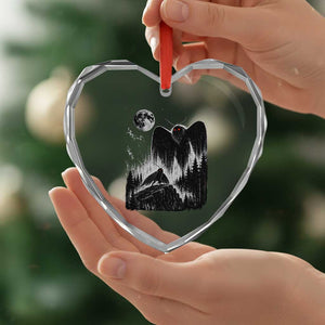Mothman Howling at Moon 90s Retro Heart Crystal Glass Ornament Funny West Virginia Cryptid
