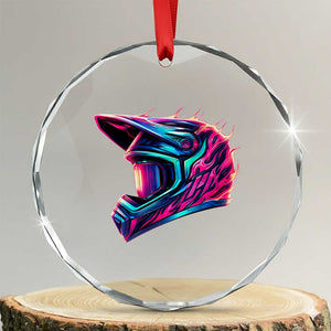 Motocross Helmet Neon Flame Graphic Dirt Bike Racing Crystal Glass Ornament TS11 Transparent Glass 3'' Circle Print Your Wear