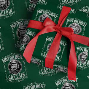 Motor Boat Captain Wrapping Paper Roll Funny Boating Pontoon Party Motor Boatin Lake Life TS02 Green Print Your Wear