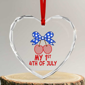 My 1st 4th of July Coquette Bow Striped Cherries Heart Crystal Glass Ornament Preppy Patriotic Baby Girl Independence Holiday