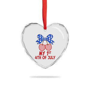 My 1st 4th of July Coquette Bow Striped Cherries Heart Crystal Glass Ornament Preppy Patriotic Baby Girl Independence Holiday
