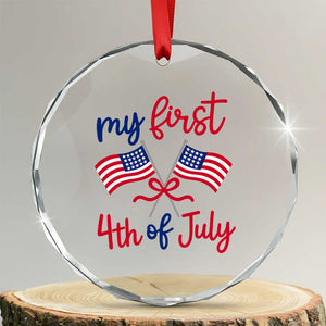 My First 4th of July Crossed American Flags Bow Crystal Glass Ornament Patriotic Baby Girl Holiday Milestone