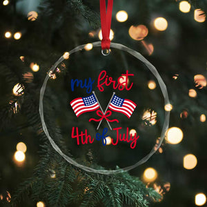 My First 4th of July Crossed American Flags Bow Crystal Glass Ornament Patriotic Baby Girl Holiday Milestone