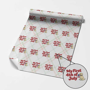 My First 4th of July Cute Golden Retriever Puppy Dog Wrapping Paper Roll American Flag Independence Holiday Milestone
