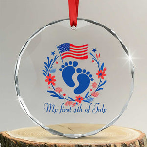 My First 4th of July Patriotic Cute Baby Footprints Crystal Glass Ornament American Flag Wreath America Holiday Milestone