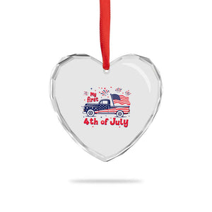 My First 4th of July Retro American Flag Pickup Truck Heart Crystal Glass Ornament Americana Patriotic Independence Holiday Milestone
