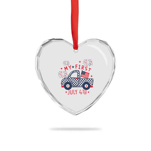 My First July 4th Gingham Vintage Truck Americana Heart Crystal Glass Ornament Patriotic Fireworks Independence Holiday Milestone