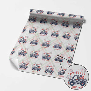 My First July 4th Gingham Vintage Truck Americana Wrapping Paper Roll Patriotic Fireworks Independence Holiday Milestone