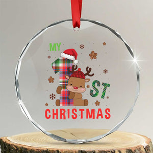 My First Xmas Cute Reindeer Santa Hat Crystal Glass Ornament TS11 Transparent Glass 3'' Circle Print Your Wear