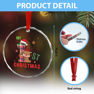 My First Xmas Cute Reindeer Santa Hat Crystal Glass Ornament TS11 Print Your Wear