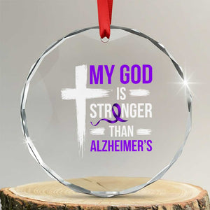 My God Is Stronger Than Alzheimers Crystal Glass Ornament Christian Purple Ribbon Faith Support