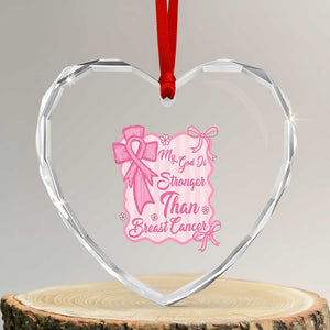 My God Is Stronger Than Breast Cancer Heart Crystal Glass Ornament Christian Support Gift