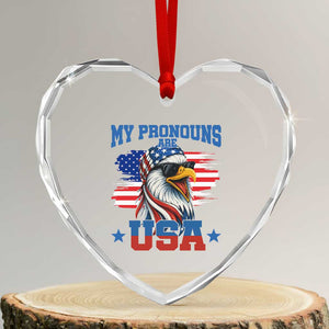 My Pronouns Are USA Heart Crystal Glass Ornament Bold Patriotic Eagle with American Flag Bandana Mullet TS02 Transparent Glass 3'' Heart Print Your Wear