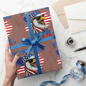 My Pronouns Are USA Wrapping Paper Roll Bold Patriotic Eagle with American Flag Bandana Mullet TS02 Mocha Print Your Wear