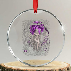 Mystical Ghost Girl Halloween Crystal Glass Ornament Gothic Purple Moon Haunted Castle Art