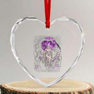 Mystical Ghost Girl Halloween Heart Crystal Glass Ornament Gothic Purple Moon Haunted Castle Art