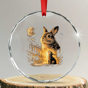 Mystical Moonlit Bunny Graphic Crystal Glass Ornament Glowing Rabbit Under Full Moon Waterfall Nature Scene TS02 Transparent Glass 3'' Circle Print Your Wear