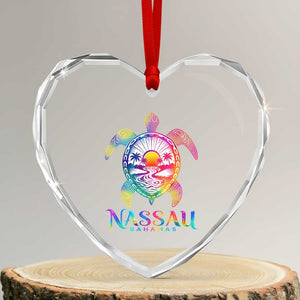 Nassau Bahamas Beach Vacation Heart Crystal Glass Ornament Tie Dye Sea Turtle TS11 Transparent Glass 3'' Heart Print Your Wear