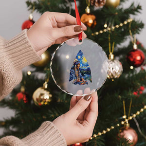 Native American Arrowhead Hunter Starry Night Crystal Glass Ornament