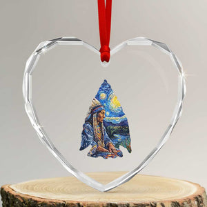 Native American Arrowhead Hunter Starry Night Heart Crystal Glass Ornament