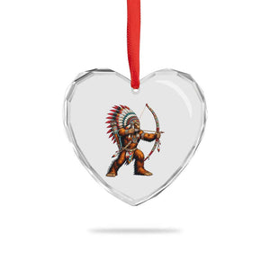 Native American Bigfoot Chief Heart Crystal Glass Ornament Forest Warrior Pride Graphic