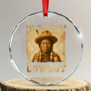 Native American Cowboy Crystal Glass Ornament Vintage Western Country Portrait