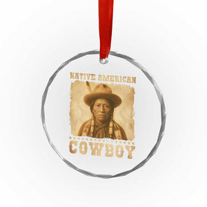 Native American Cowboy Crystal Glass Ornament Vintage Western Country Portrait