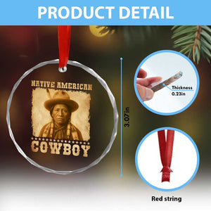 Native American Cowboy Crystal Glass Ornament Vintage Western Country Portrait