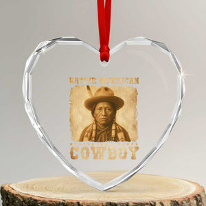 Native American Cowboy Heart Crystal Glass Ornament Vintage Western Country Portrait