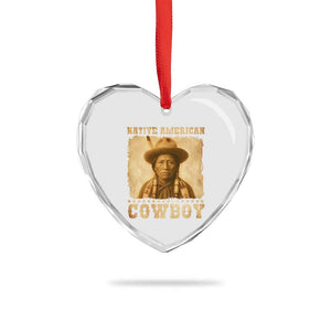 Native American Cowboy Heart Crystal Glass Ornament Vintage Western Country Portrait