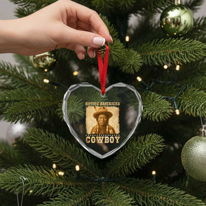 Native American Cowboy Heart Crystal Glass Ornament Vintage Western Country Portrait