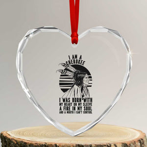 Native American Heritage Pride Gift Heart Crystal Glass Ornament I Am A Cherokee Born With Heart On My Sleeve