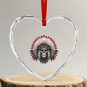 Native American Indian Chief Skull Headdress Heart Crystal Glass Ornament