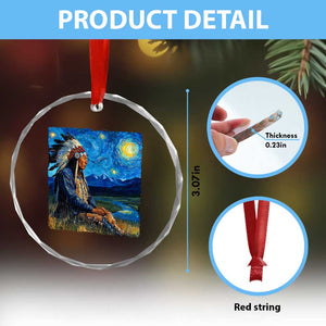 Native American Indian Van Goghs Starry Night Crystal Glass Ornament